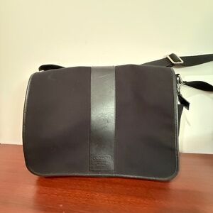 Coach Messenger Bag-Black Fabric with Leather Trim